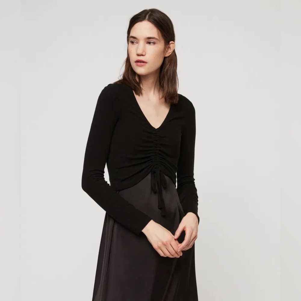 All Saints Black Satin Slip Dress with Knit Top Set - Picture 4 of 12